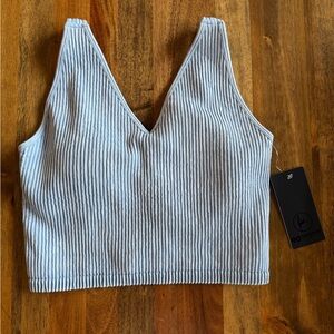 Light Blue Ribbed V-Neck Sports Bra